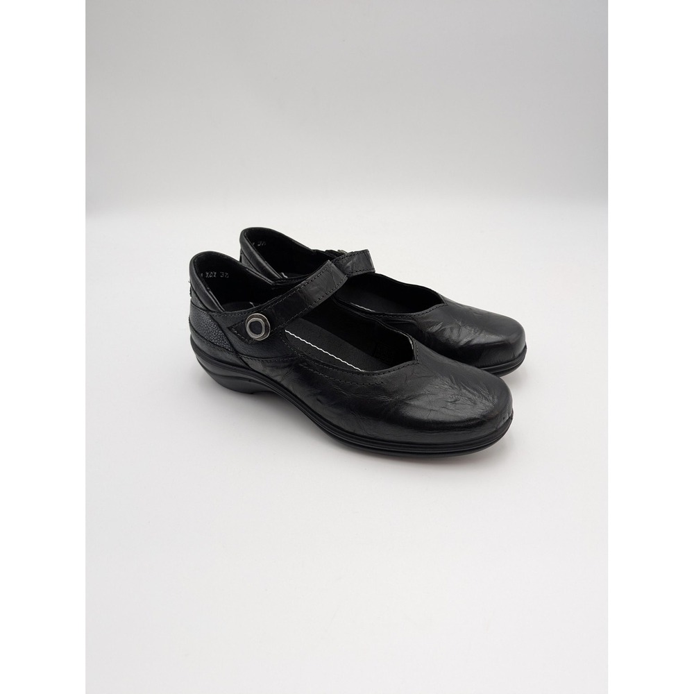 Romika Mary Jane Shoes Womens Size 6 Black Leather Comfort Strap Flats EU 37